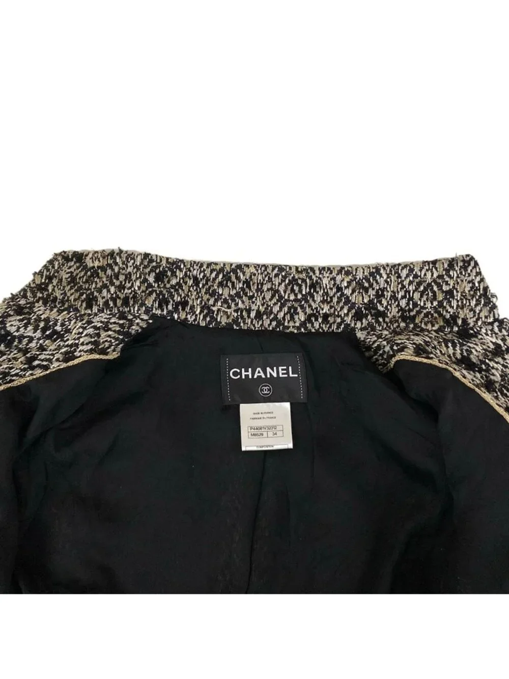 Chanel Skirt Suit S Black Gold Ivory Tweed Gripoix Cotton